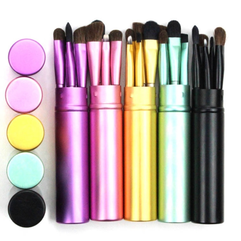 Beautiful pastel travel makeup brush set synthetic